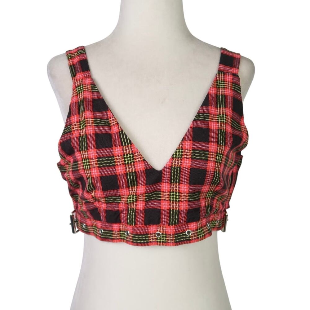 The Ragged Priest Pioneer Plaid Bralette Top Red Black S